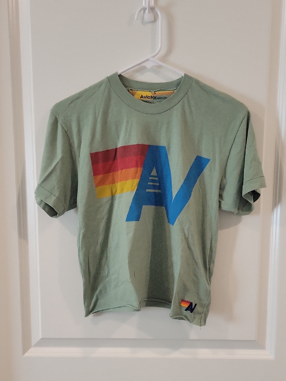 Aviator Nation Logo Boyfriend Tee In Vintage Green Size S